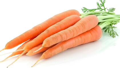 Bunch of tasty ripe carrots on white background
