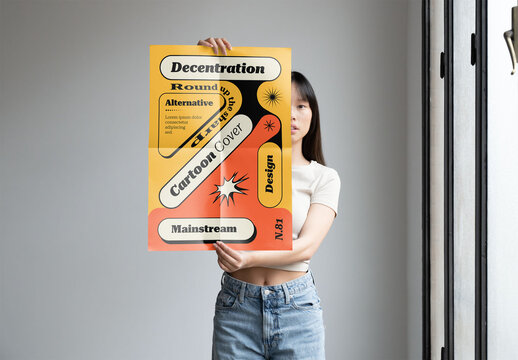 Mockup Of Woman Holding Vertical Customized A0 Poster