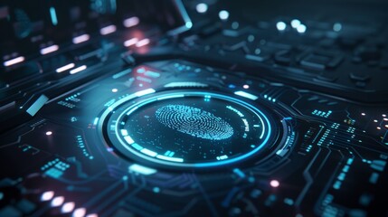 Scan fingerprint biometric identity and approval. Secure access granted by valid fingerprint scan, Business Technology Safety Internet Network Concept