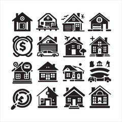 House symbol. Set of real estate objects and houses silhouette on white background
