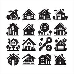 House symbol. Set of real estate objects and houses silhouette on white background
