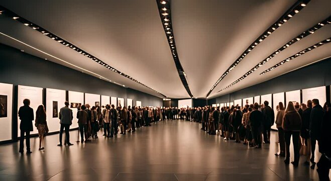 Queue of people at a museum.