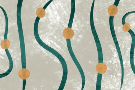 Abstract wavy lines and circles on textured background