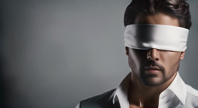 Man with a blindfold on.