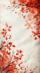 Autumn Leaves Watercolor Border on Beige Background