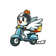 a cartoon image of a angel on a motorcycle with a helmet on the front.