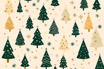 Obraz premium festive scene with various decorated Christmas trees and stars scattered across a light background