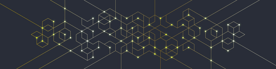 Fototapeta premium Abstract design element with geometric background and golden hexagons shape pattern