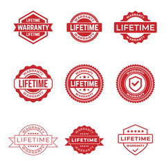Set of Lifetime Warranty Stamp, Imprint, Seal Template in flat color. Vector Stock Illustration