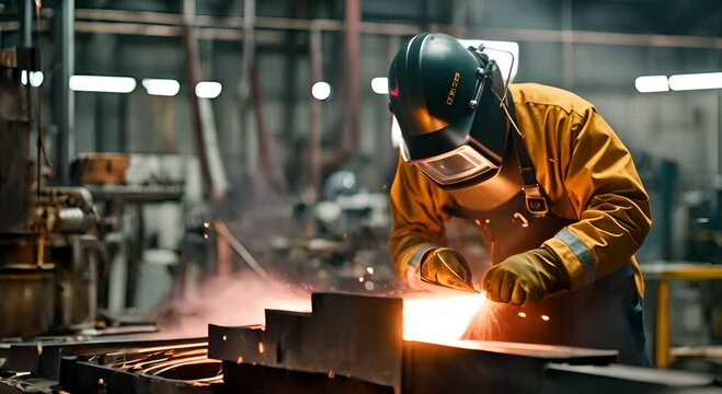 Welders welding in a factory.