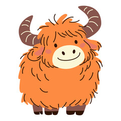 Cute yak on white background. Flat vector illustration in simple child style . Vector illustration