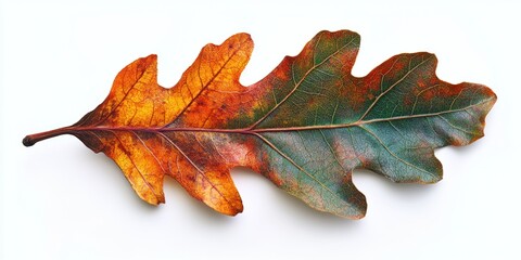 Fototapeta premium A Single Oak Leaf with Autumn Colors