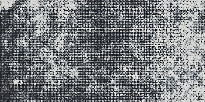 Seamless vintage distressed halftone dot background pattern. Tileable grunge black printer ink raster dots transparent overlay. Retro comic book or print making creative concept backdrop..