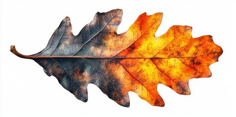 Fototapeta premium A Single Dried Oak Leaf with Detailed Veins and Autumnal Hues