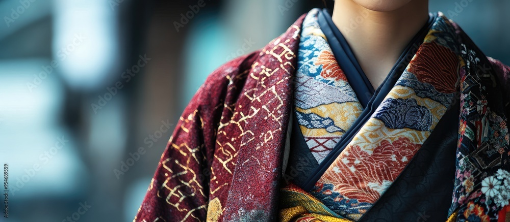 Poster Stylish Japanese dressed in a jacket. with copy space image. Place for adding text or design