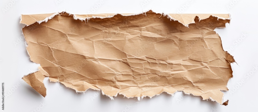 Poster torn kraft paper with curled edges set against a white background. with copy space image. Place for adding text or design