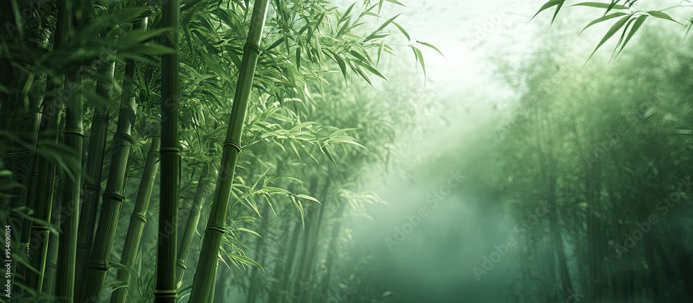 Poster bamboo trees bamboo plants bamboo woodland. with copy space image. place for adding text or design