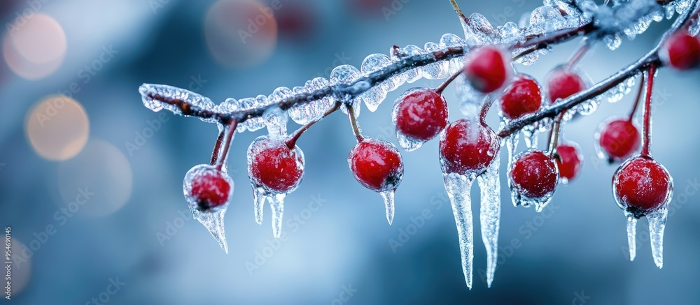 Poster nature trapped in ice following a storm ice storm in toronto ice droplets on branches attractive bac