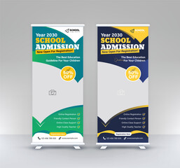 Back to School Admission standee rollup two design modern education signage pullup higher study vertical x banner set