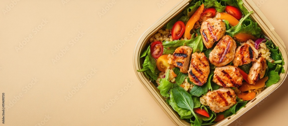 Fototapete delicious food in a container on a beige background top view room for text. with copy space image. p