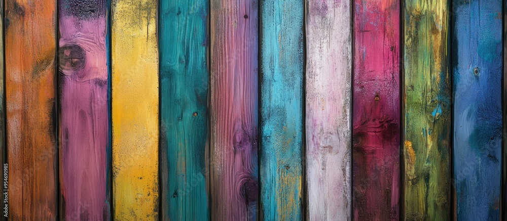 Aufkleber painted wooden backdrop featuring various colors of paint. with copy space image. Place for adding text or design