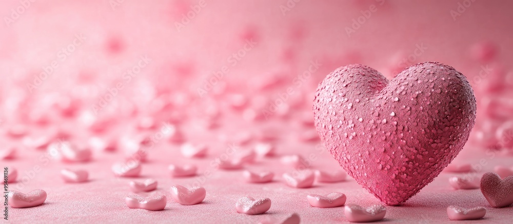 Poster Heart set against a pink backdrop of small hearts Valentine s Day content. with copy space image. Place for adding text or design