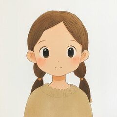 Cute Cartoon Girl Illustration in Pastel Colors for Children's Storybooks and Digital Art Projects