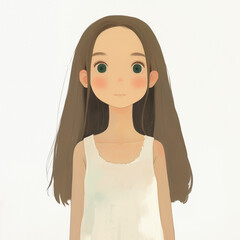 Cute Cartoon Girl Illustration in Pastel Colors for Children's Storybooks and Digital Art Projects