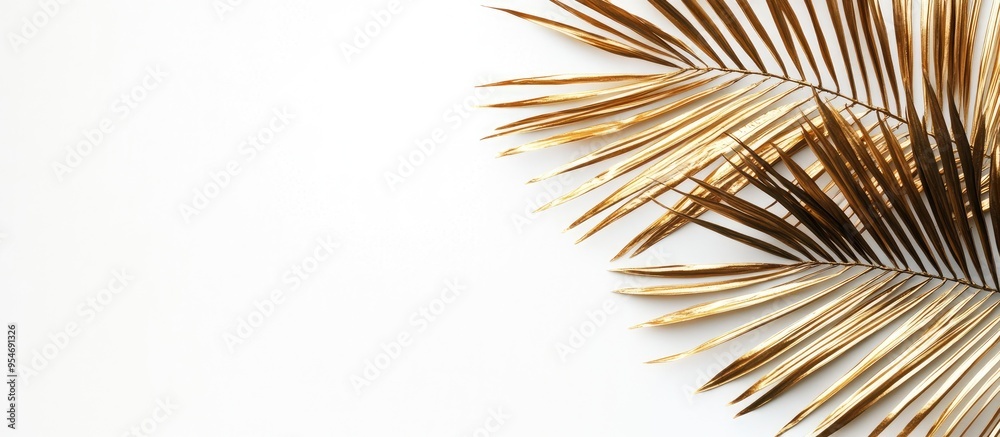 Fototapete tropical golden leaf palm tree against a white background top view flat lay. with copy space image. 