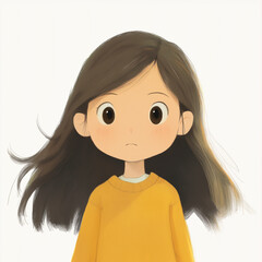 Cute Cartoon Girl Illustration in Pastel Colors for Children's Storybooks and Digital Art Projects