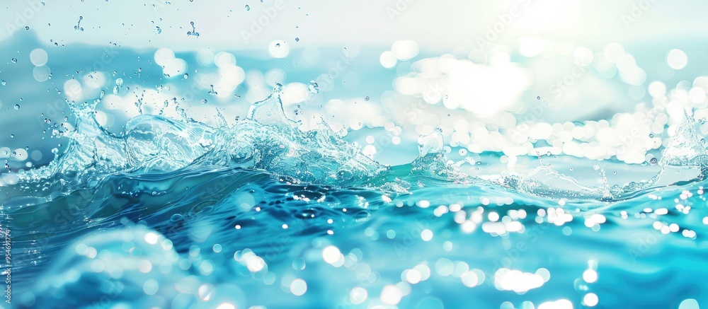 Poster blurred transparent blue clear calm water surface texture featuring splashes and bubbles stylish abs