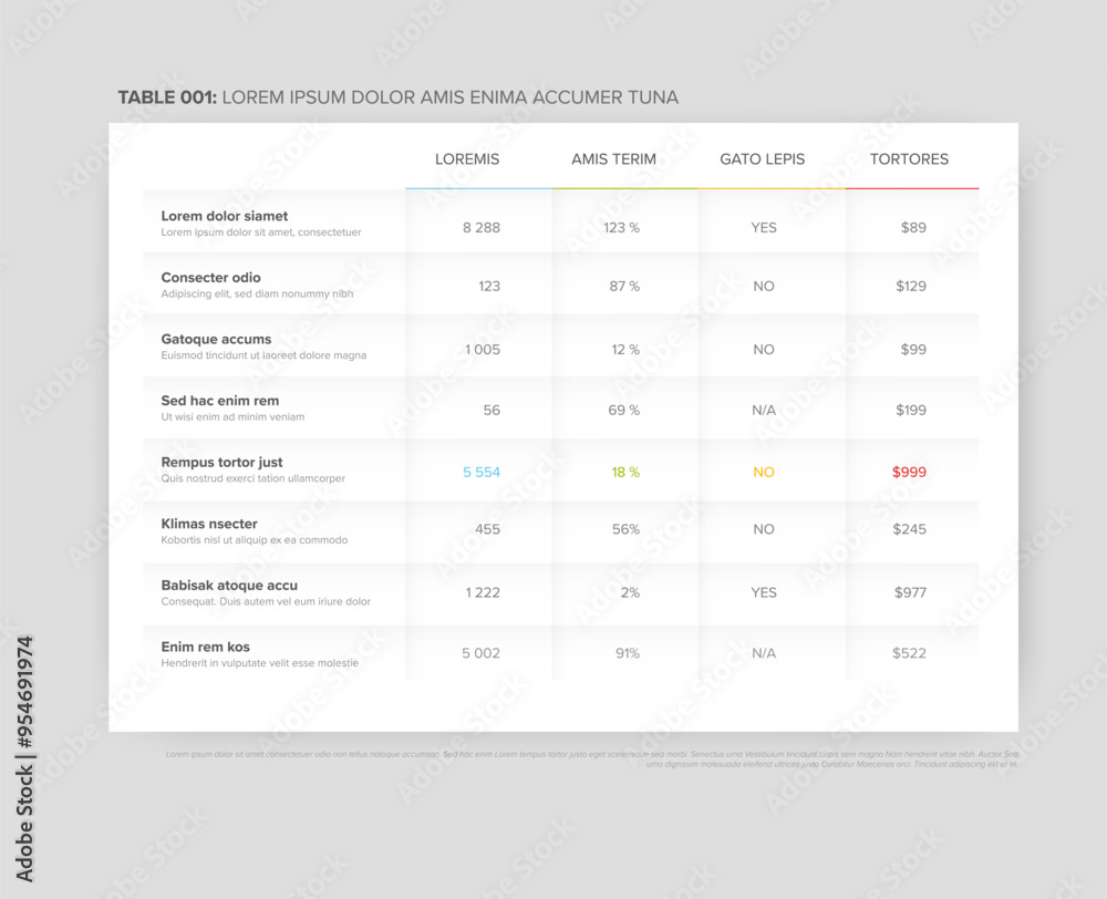 Poster multipurpose simple table layout template with nice minimalistic design - light color version with s