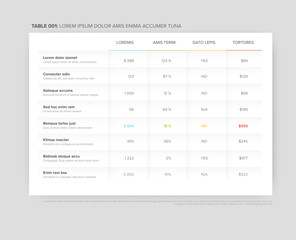 Multipurpose simple table layout template with nice minimalistic design - light color version with shadows around the table on the light gray background