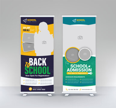 Back to School Admission standee rollup two design modern education signage pullup higher study vertical x banner set