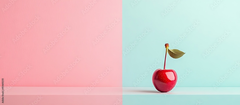 Aufkleber Copy space Cherry on a pastel background with a minimal design
