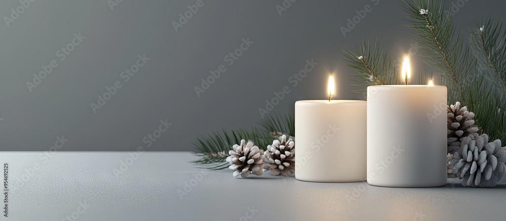 Aufkleber Four Advent candles on grey marking the second Advent. with copy space image. Place for adding text or design