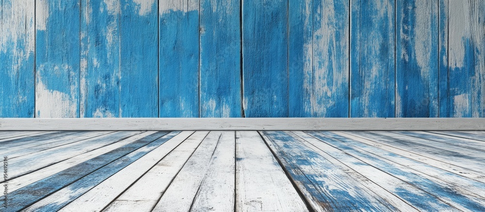 Fototapete blue and white backdrop of horizontal planks. with copy space image. place for adding text or design