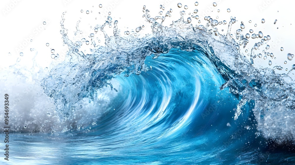 Wall mural blue ocean wave splashing water isolated on white