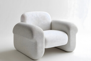 Armchair Design: Comfortable Plush Fabric in White and Concrete