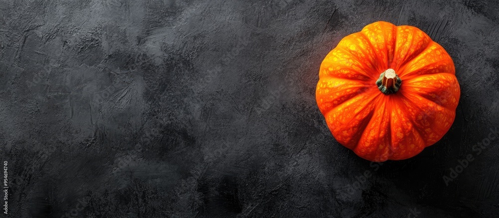 Fototapete Autumn pumpkin from above flat lay overhead view. with copy space image. Place for adding text or design