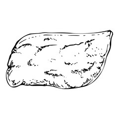 Traditional Japanese vegetarian vegan food, inari sushi tofu wrap pocket, fried cheese pancake omelette tamagoyaki. Hand drawn in vector pen, ink. Illustration for restaurant, cafe menu, recipe book