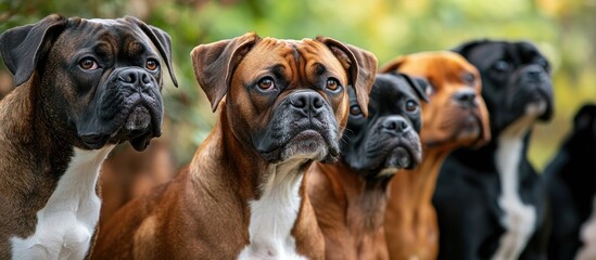 Obraz premium Large dogs gather in the garden up close. with copy space image. Place for adding text or design