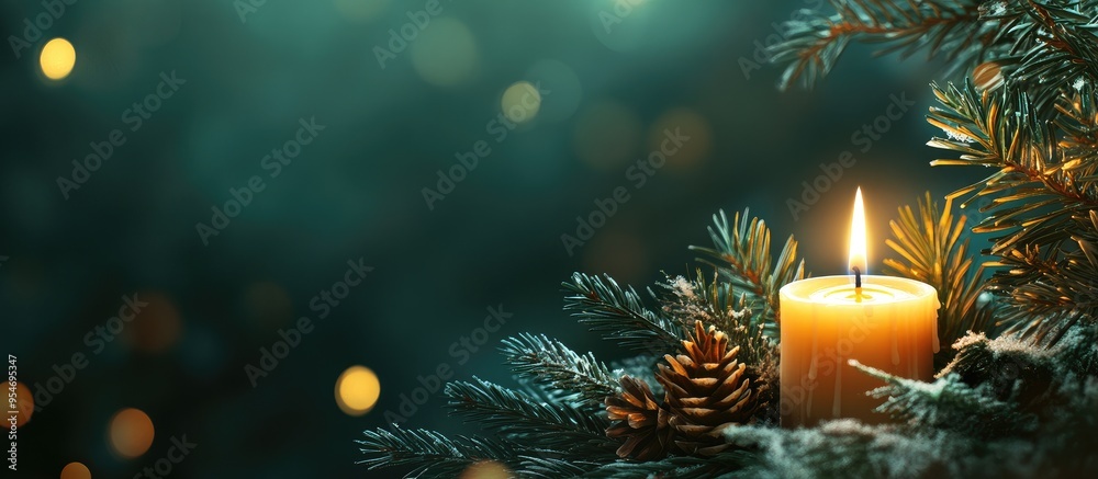 Aufkleber Festive backdrop with a Christmas candle. with copy space image. Place for adding text or design