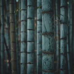 Obraz premium Close-Up Of Verdant Bamboo Stalks, Creating A Serene Forest Background Or Organic Texture