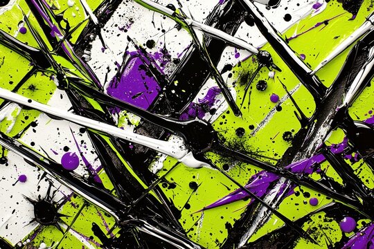 Shattered glass with vibrant green and purple colors