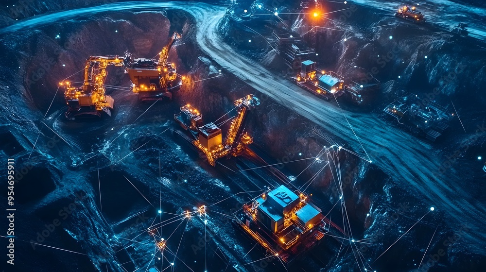 Poster showcase of a smart mining iot connected machinery sensors and digital infrastructure that enable ef