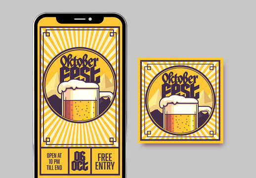Yellow Style Oktoberfest AI Illustration Social Media Set