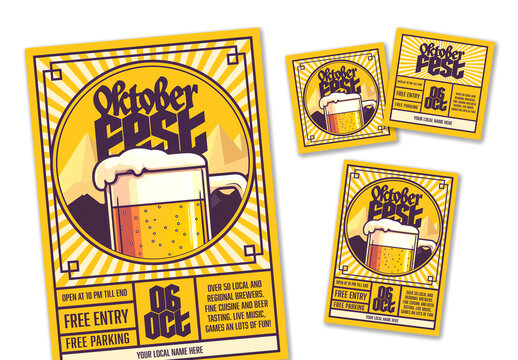 Yellow Style Oktoberfest AI Illustration Poster and Flyers