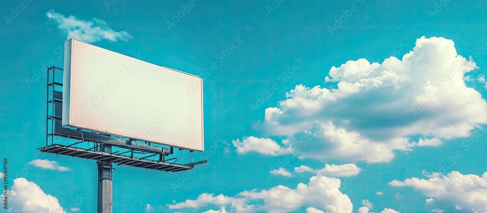 Poster Empty billboard set against a blue sky background for a new advertisement. with copy space image. Place for adding text or design