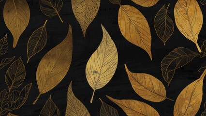Luxurious autumn matte background with black and gold, featuring minimalistic design